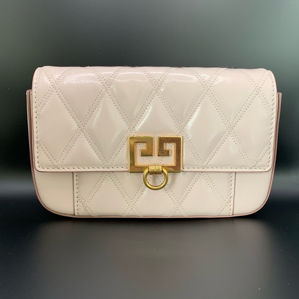 Authentic Givenchy Goatskin Quilted GV3 Mini Pocket Convertible Bag Pink
